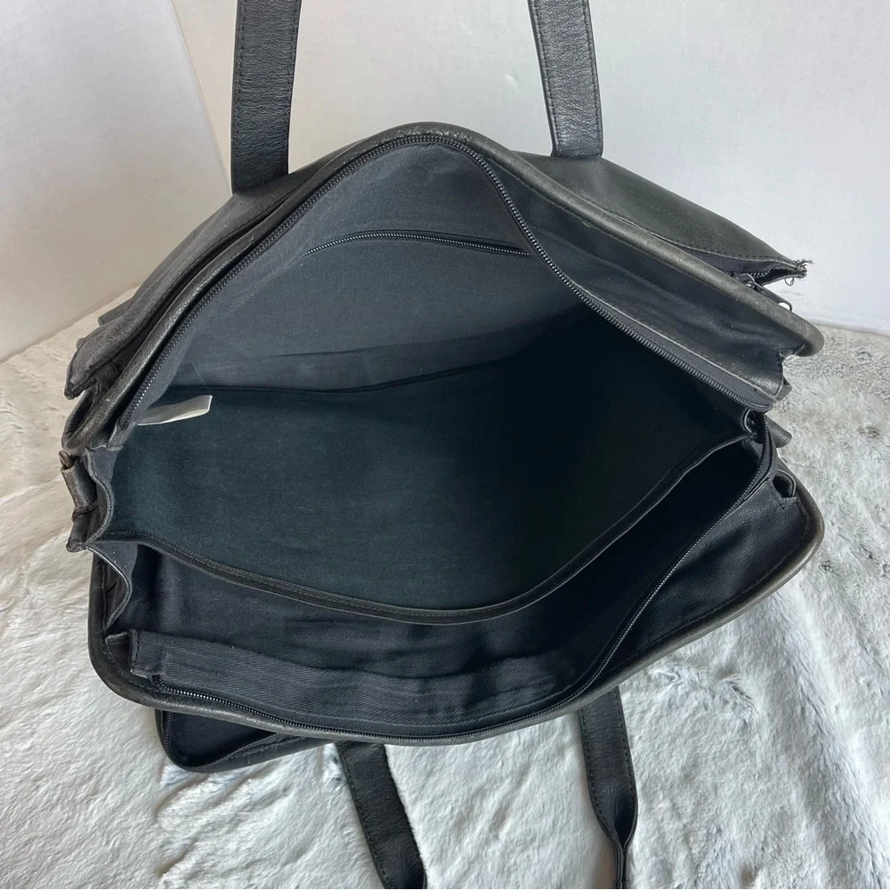 Heritage Expandable Portfolio Computer Black Cowhide Leather Bag #12215B